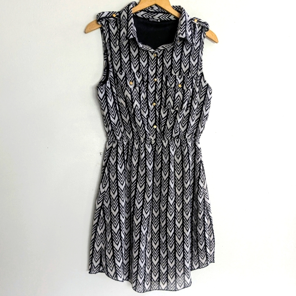 Indulge Black&White Pattern Sleeveless Dress, Women's Size Large